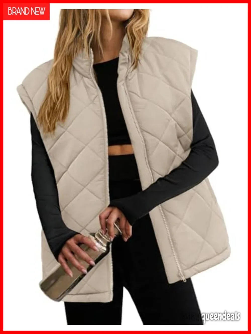 Oversized Puffer Vest Zip Up Stand Collar Lightweight Sleeveless Warm Padded